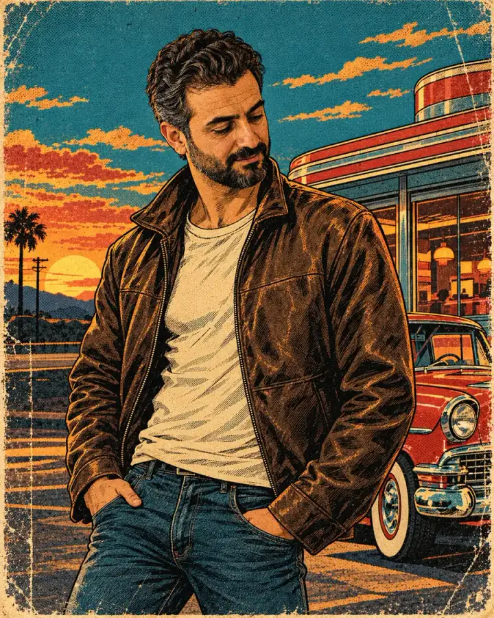 AI result showing Comic Book AI Photo Prompt (Retro Pulp Hero)