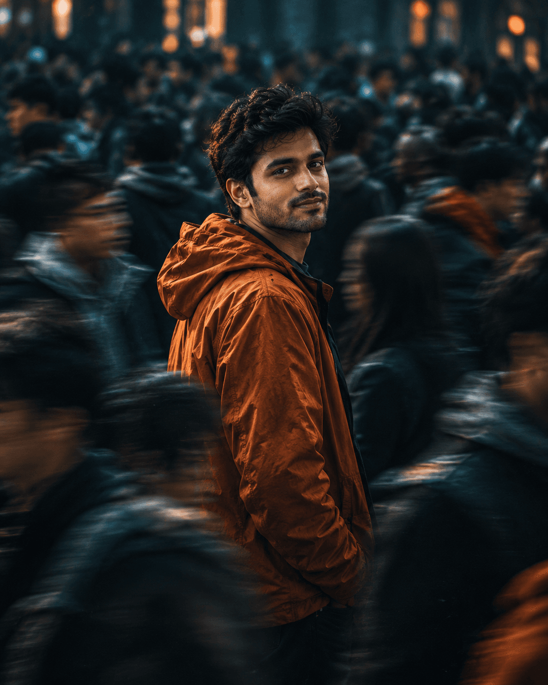 AI result showing Night Crowd Editorial Cinematic Photo AI Prompt