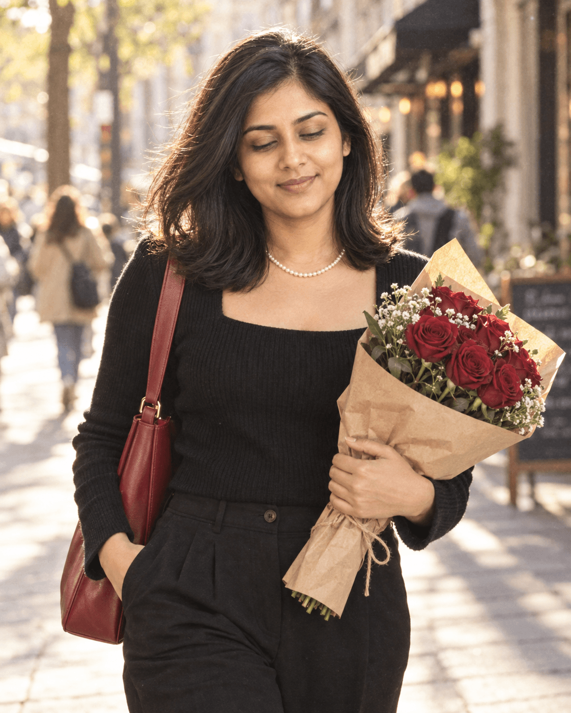 AI result showing Film Look Street Fashion AI Photo Prompt (Candid)