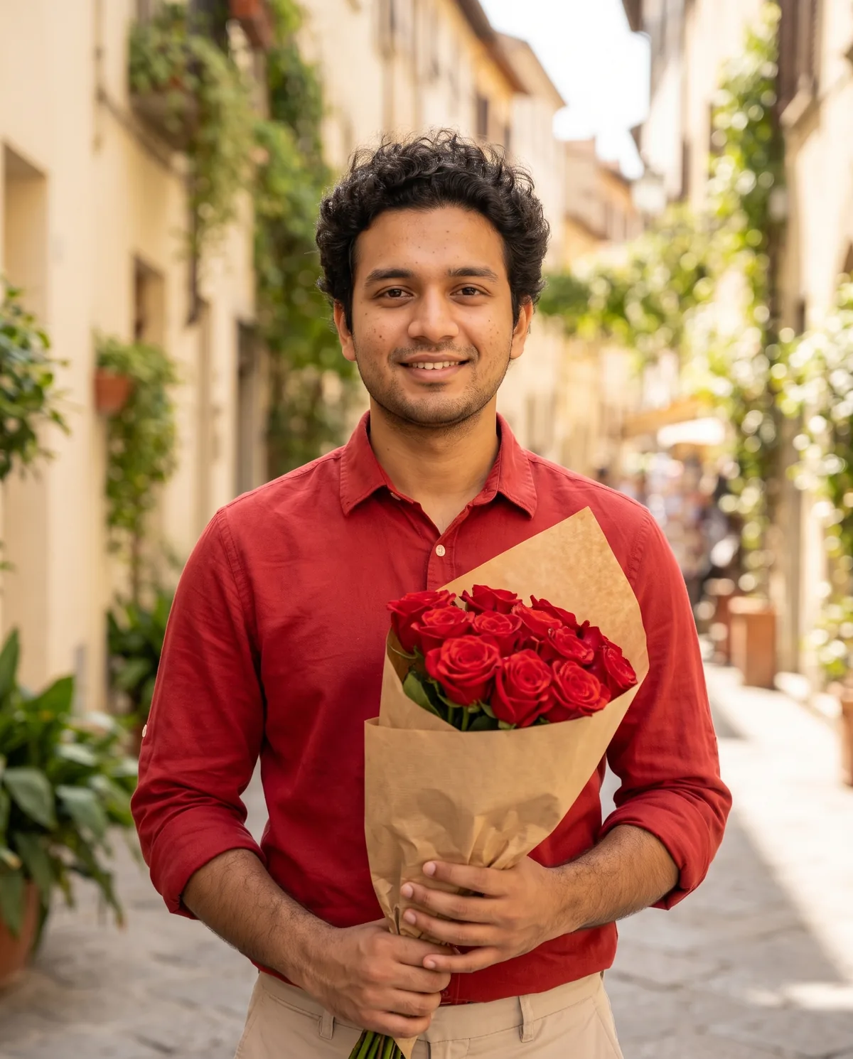 AI result showing Trending AI Photo Prompt for Boys with Rose (Red Shirt)