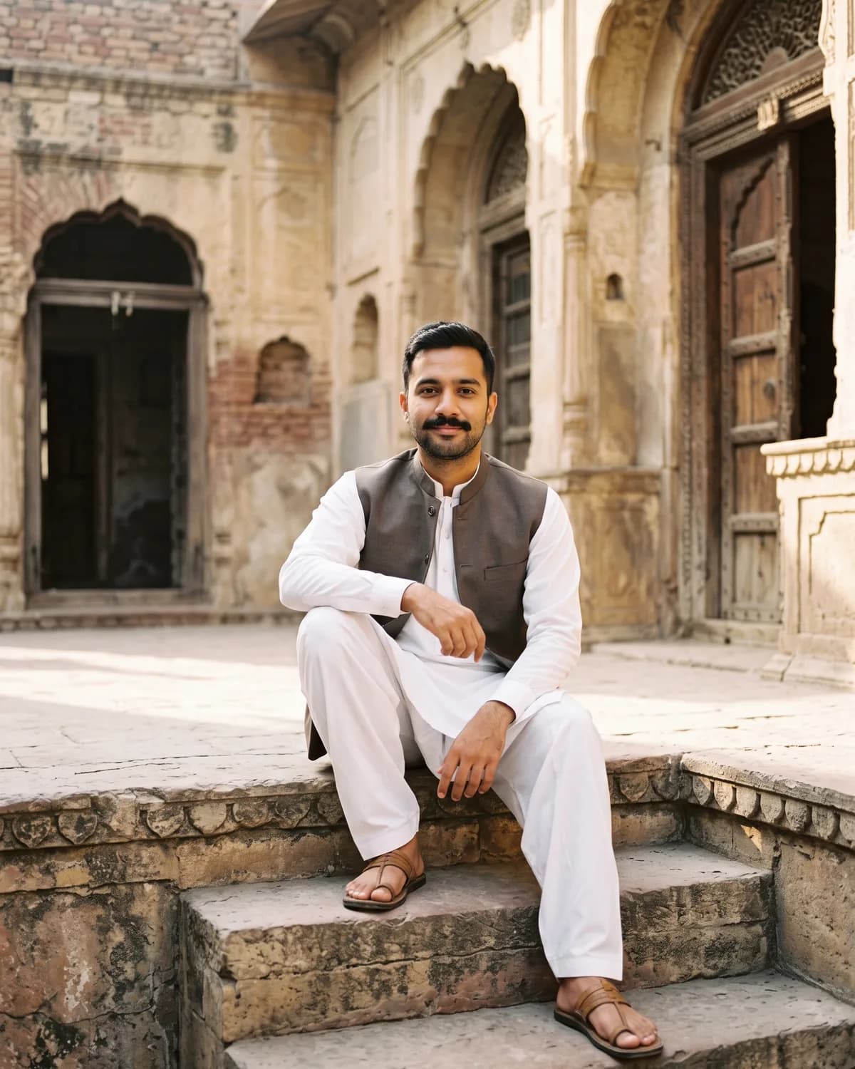 AI result showing Kurta Pajama AI Photo Prompt for Boys (Old City Haveli)