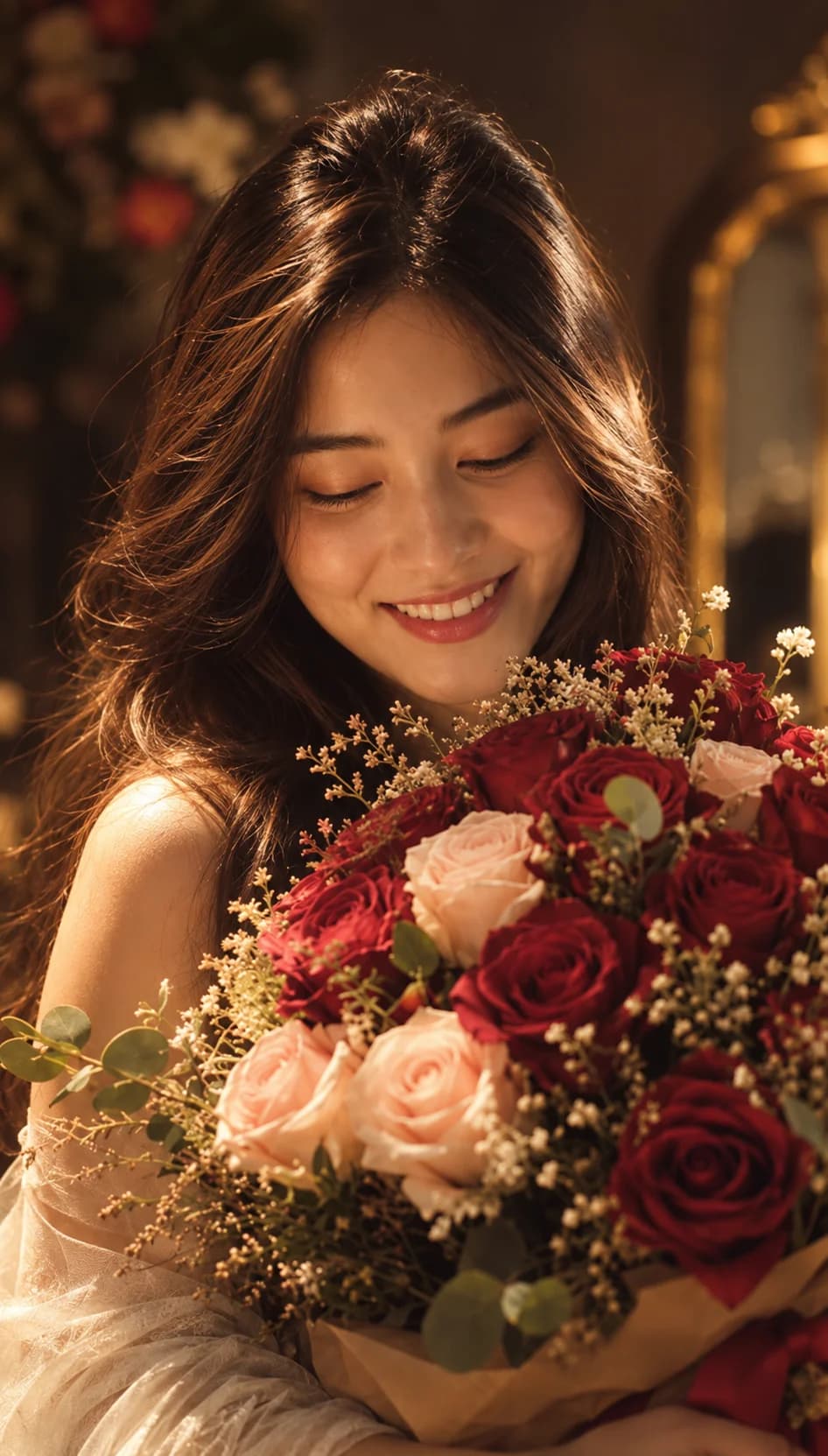 Rose Bouquet AI Photo Prompt (Warm Amber Glow) AI photo result