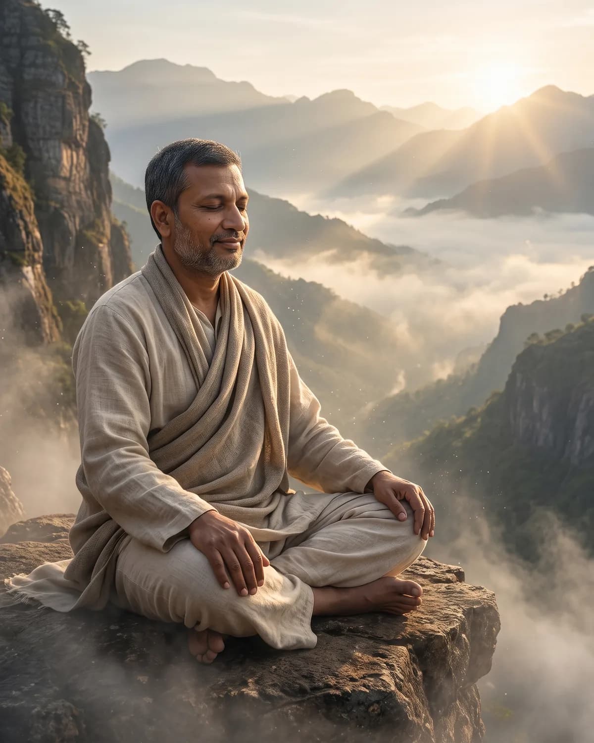 AI result showing Monk Meditating in Misty Dawn