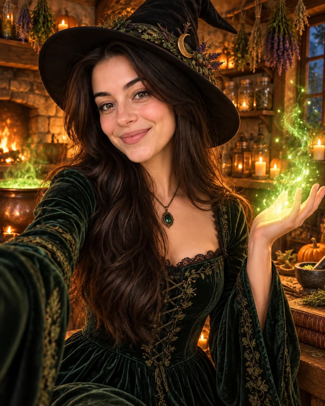 Witch AI Photo Prompt for Gemini: Glowing Hand Halloween AI photo result