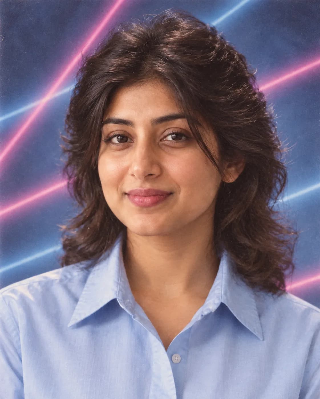 AI result showing 1986 Yearbook AI Photo Prompt (Laser Backdrop)