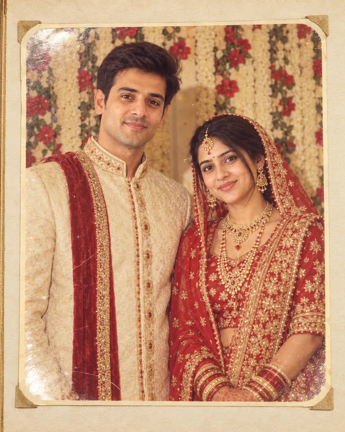 AI result showing 80s Wedding Album AI Photo Prompt (Couple, Gemini)