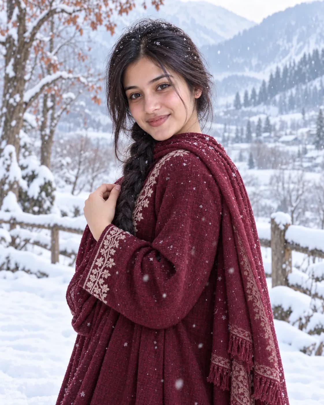 AI result showing Pheran Snow Garden Winter AI Photo Prompt for Girls