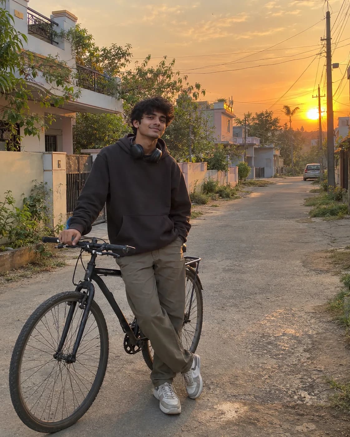 Source photo for Trending Anime Boy AI Photo Prompt (Hoodie & Bike)