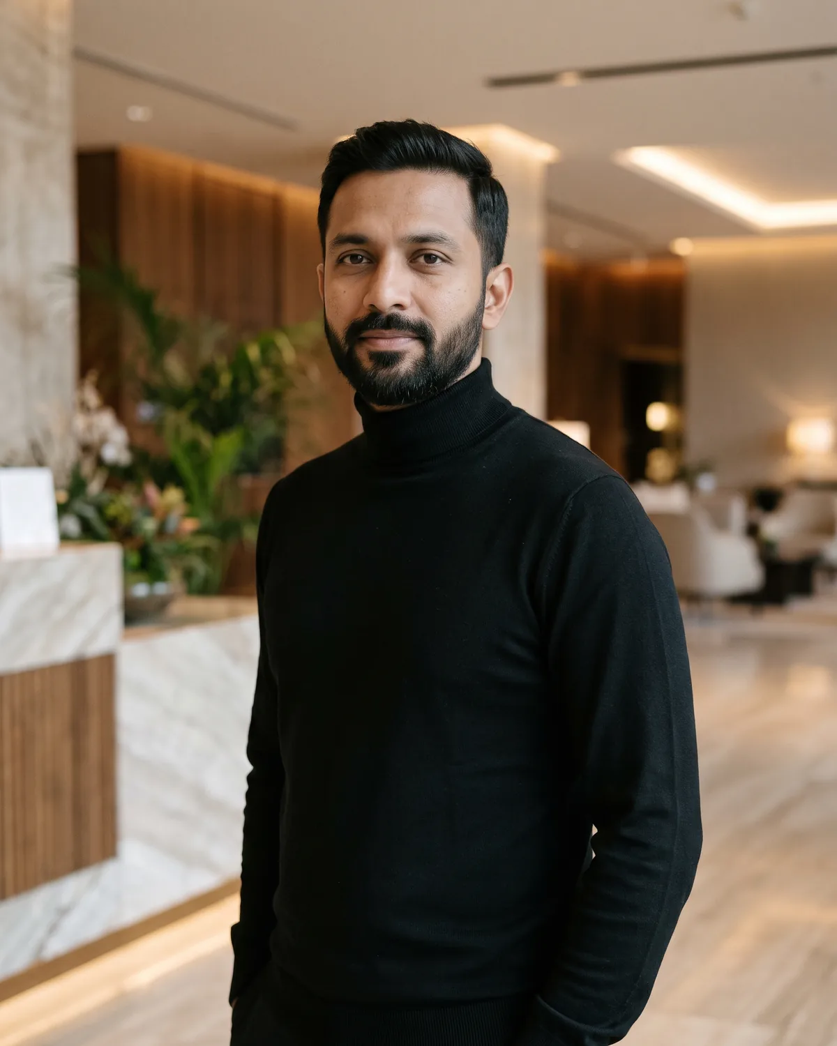 AI-generated source portrait for Black Suit Lobby Luxury AI Photo Prompt for Men.