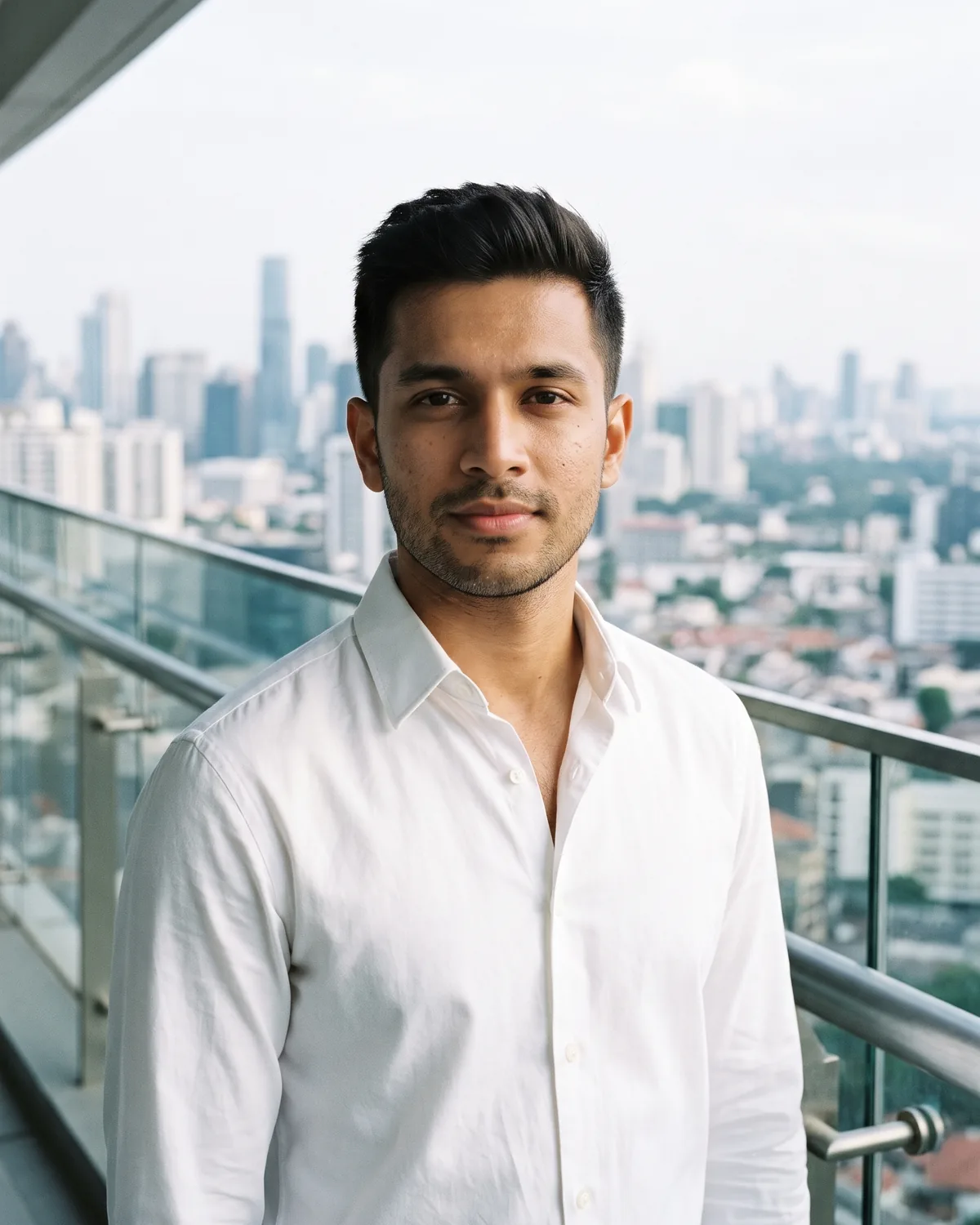 AI-generated source portrait for Dubai Skyline Balcony Lifestyle AI Photo Prompt.