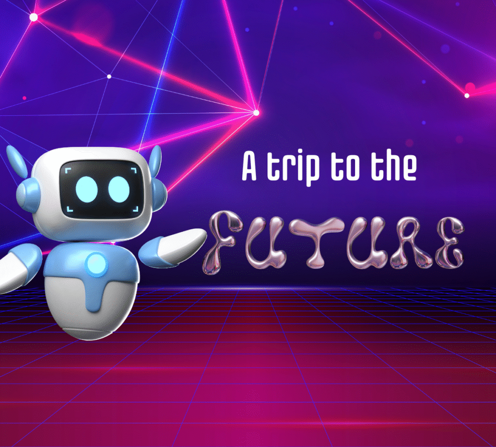 AI niche website 2025 illustration – robot with futuristic background showing AI-powered website concept